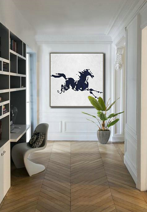 Extra Large Acrylic Painting On Canvas,Hand Painted Navy Minimalist Painting On Canvas,Canvas Artwork For Sale